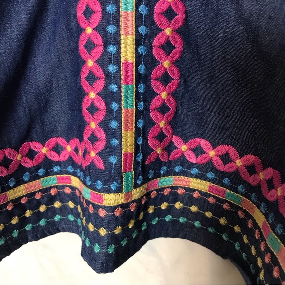 Savanah Jane Boho Blue Chambray Embroidered Sleeveless Shift Dress Sz S - Picture 13 of 14